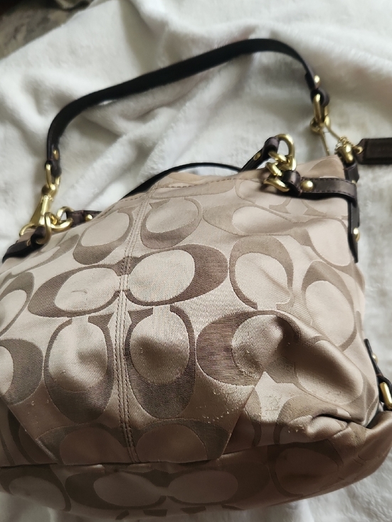 Coach Handbags - Coach Beige Signature Hobo with Dark Brown Trim
